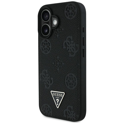 MagSafe hoes voor Apple iPhone 16, Guess, Peony Grained Hot Stamp Triangle, Zwart