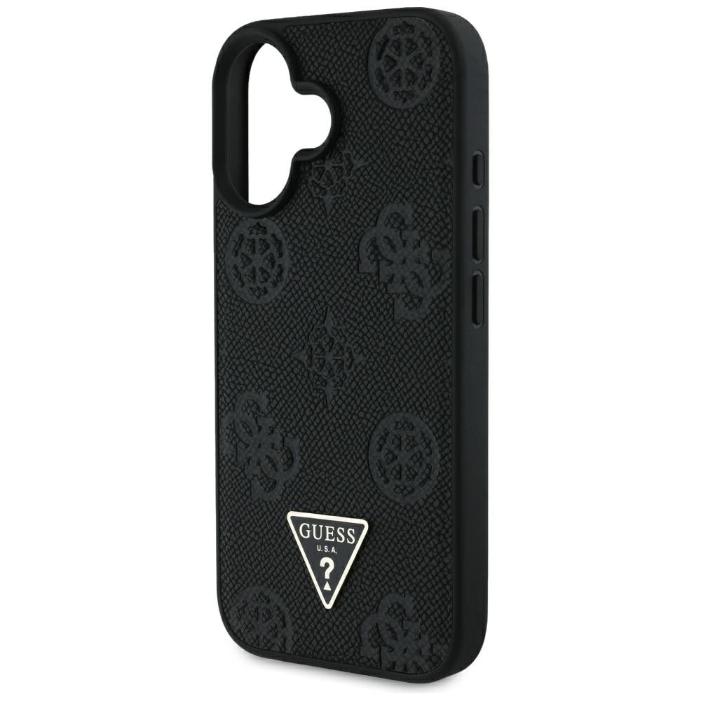 MagSafe hoes voor Apple iPhone 16, Guess, Peony Grained Hot Stamp Triangle, Zwart