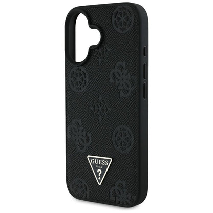 MagSafe hoes voor Apple iPhone 16, Guess, Peony Grained Hot Stamp Triangle, Zwart