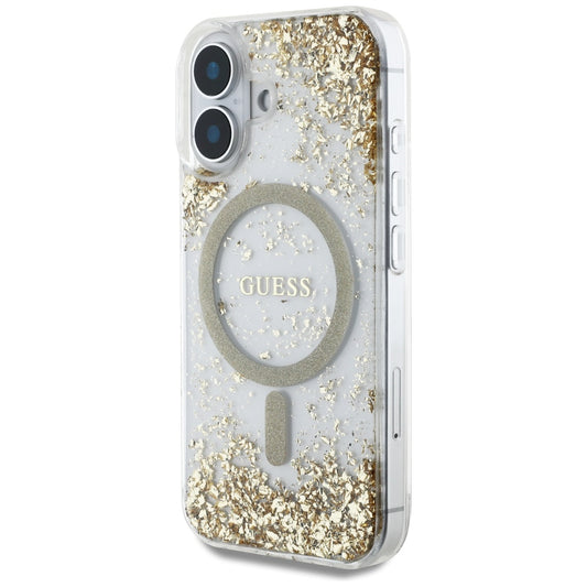 MagSafe hoesje voor Apple iPhone 16, Guess, Resin Bottom Glitter, Goud