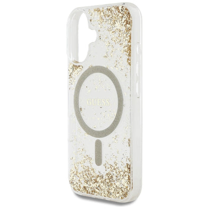 MagSafe hoesje voor Apple iPhone 16, Guess, Resin Bottom Glitter, Goud