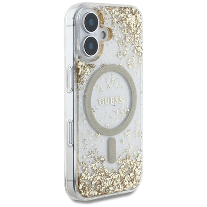 MagSafe hoesje voor Apple iPhone 16, Guess, Resin Bottom Glitter, Goud