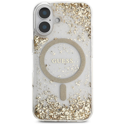 MagSafe hoesje voor Apple iPhone 16, Guess, Resin Bottom Glitter, Goud