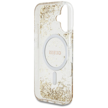 MagSafe hoesje voor Apple iPhone 16, Guess, Resin Bottom Glitter, Goud