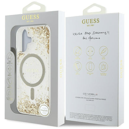 MagSafe hoesje voor Apple iPhone 16, Guess, Resin Bottom Glitter, Goud
