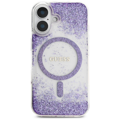 MagSafe hoesje voor Apple iPhone 16, Guess, Resin Bottom Glitter, Paars