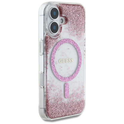 MagSafe Case for Apple iPhone 16, Guess, Resin Bottom Glitter, Pink