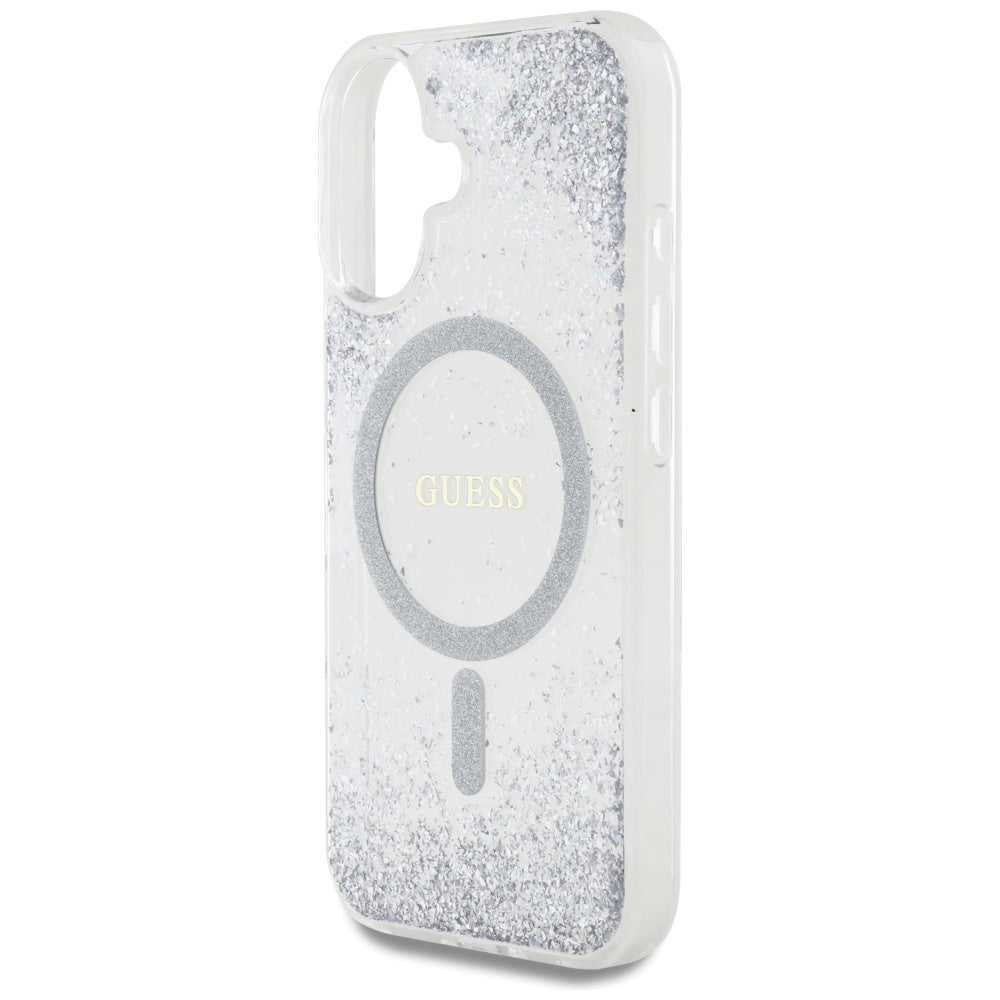 MagSafe hoesje voor Apple iPhone 16, Guess, Resin Gradient Glitter, Zilverkleurig