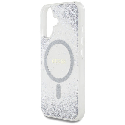 MagSafe hoesje voor Apple iPhone 16, Guess, Resin Gradient Glitter, Zilverkleurig