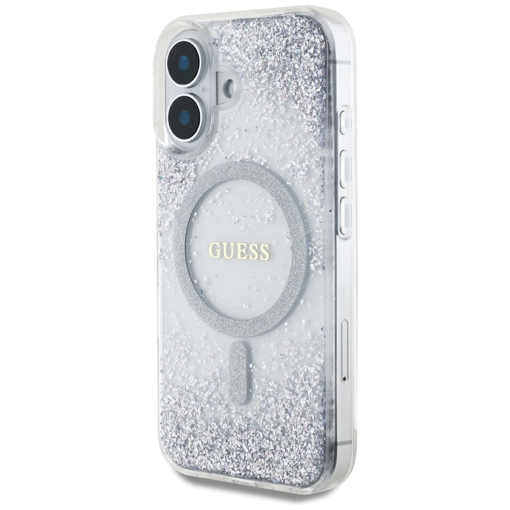 MagSafe hoesje voor Apple iPhone 16, Guess, Resin Gradient Glitter, Zilverkleurig