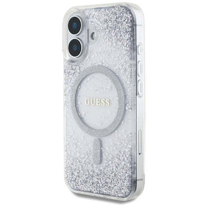 MagSafe hoesje voor Apple iPhone 16, Guess, Resin Gradient Glitter, Zilverkleurig
