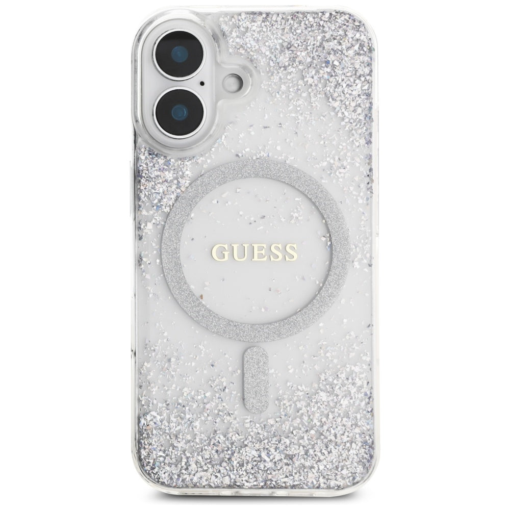 MagSafe hoesje voor Apple iPhone 16, Guess, Resin Gradient Glitter, Zilverkleurig