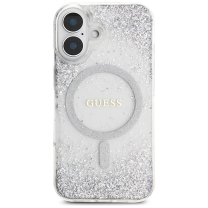 MagSafe hoesje voor Apple iPhone 16, Guess, Resin Gradient Glitter, Zilverkleurig