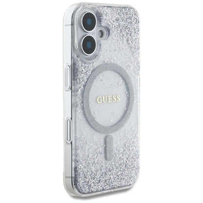 MagSafe hoesje voor Apple iPhone 16, Guess, Resin Gradient Glitter, Zilverkleurig