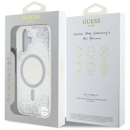 MagSafe hoesje voor Apple iPhone 16, Guess, Resin Gradient Glitter, Zilverkleurig