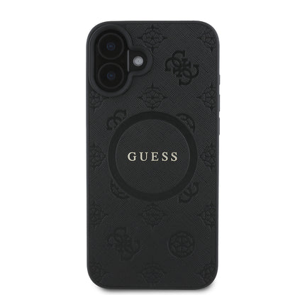 MagSafe hoesje voor Apple iPhone 16, Guess, Saffiano Peony Classic Logo, Zwart