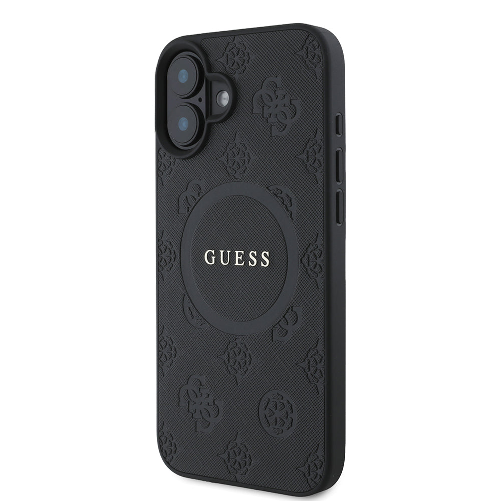 MagSafe hoesje voor Apple iPhone 16, Guess, Saffiano Peony Classic Logo, Zwart