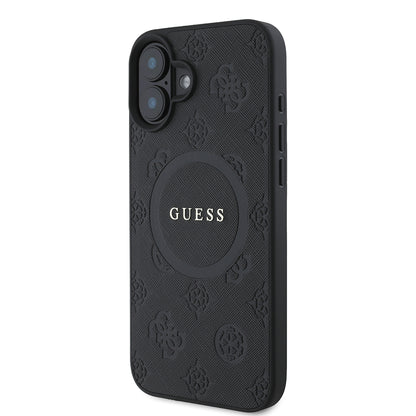 MagSafe hoesje voor Apple iPhone 16, Guess, Saffiano Peony Classic Logo, Zwart