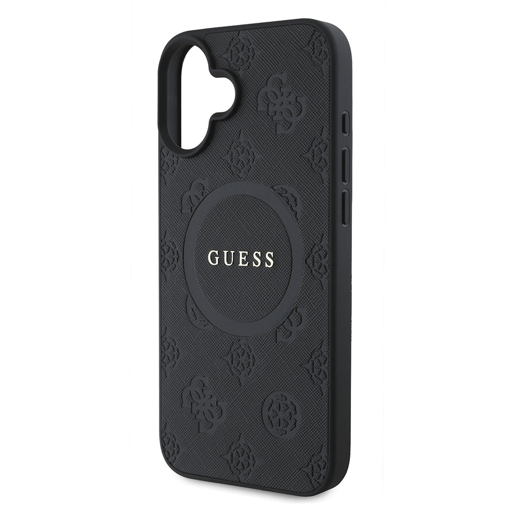 MagSafe hoesje voor Apple iPhone 16, Guess, Saffiano Peony Classic Logo, Zwart