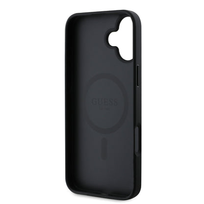 MagSafe hoesje voor Apple iPhone 16, Guess, Saffiano Peony Classic Logo, Zwart