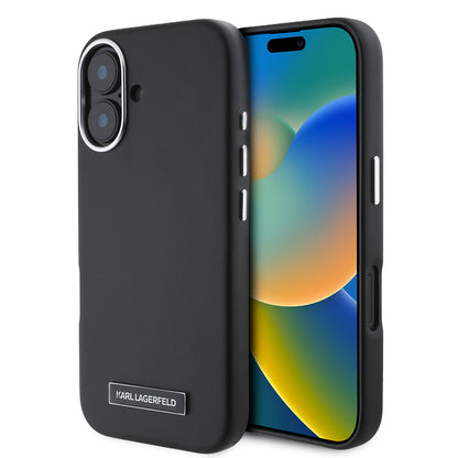 MagSafe hoes voor Apple iPhone 16, Karl Lagerfeld, FW Metal Plate, Zwart