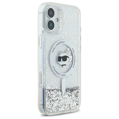 MagSafe hoes voor Apple iPhone 16, Karl Lagerfeld, Glitter Liquid Choupette Head, Transparant