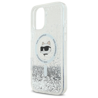 MagSafe hoes voor Apple iPhone 16, Karl Lagerfeld, Glitter Liquid Choupette Head, Transparant