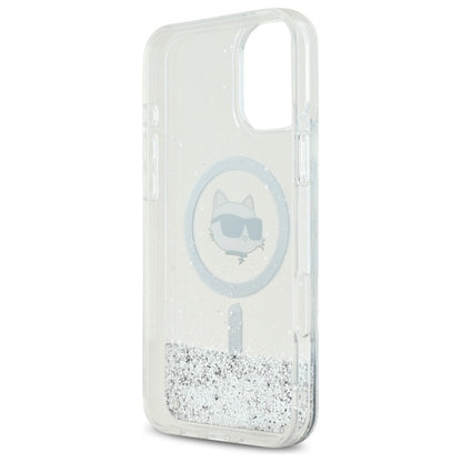 MagSafe hoes voor Apple iPhone 16, Karl Lagerfeld, Glitter Liquid Choupette Head, Transparant