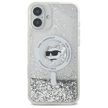 MagSafe hoes voor Apple iPhone 16, Karl Lagerfeld, Glitter Liquid Choupette Head, Transparant