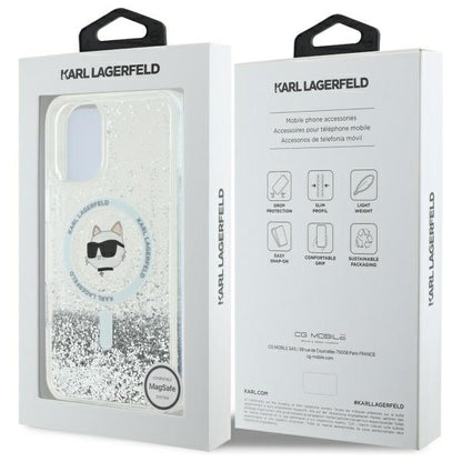 MagSafe hoes voor Apple iPhone 16, Karl Lagerfeld, Glitter Liquid Choupette Head, Transparant