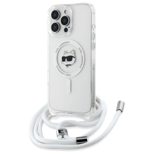 MagSafe hoes voor Apple iPhone 16, Karl Lagerfeld, IML Crossbody Choupette's Head met Riem, Transparant