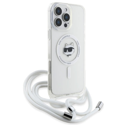 MagSafe hoes voor Apple iPhone 16, Karl Lagerfeld, IML Crossbody Choupette's Head met Riem, Transparant