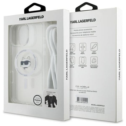 MagSafe hoes voor Apple iPhone 16, Karl Lagerfeld, IML Crossbody Choupette's Head met Riem, Transparant