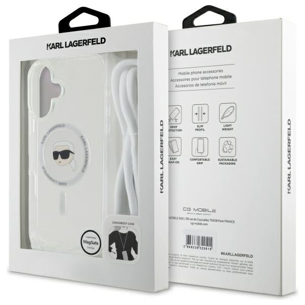 MagSafe hoes voor Apple iPhone 16, Karl Lagerfeld, IML Crossbody Karl's Head, Transparant
