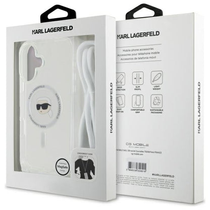 MagSafe hoes voor Apple iPhone 16, Karl Lagerfeld, IML Crossbody Karl's Head, Transparant