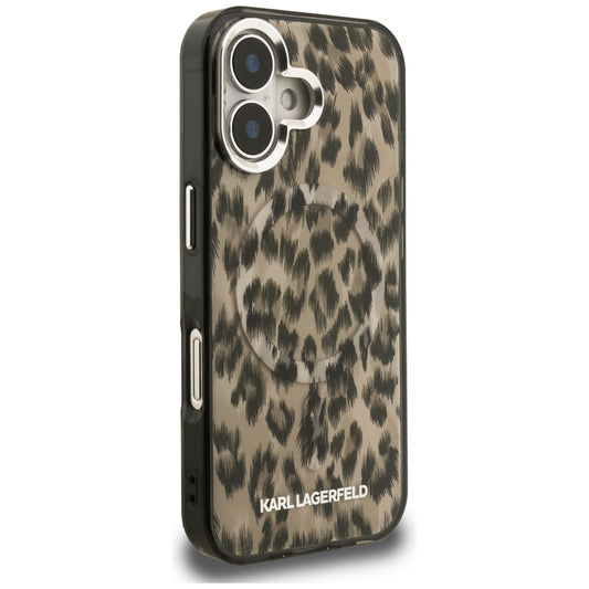 MagSafe hoes voor Apple iPhone 16, Karl Lagerfeld, IML Leopard Pattern, Bruin