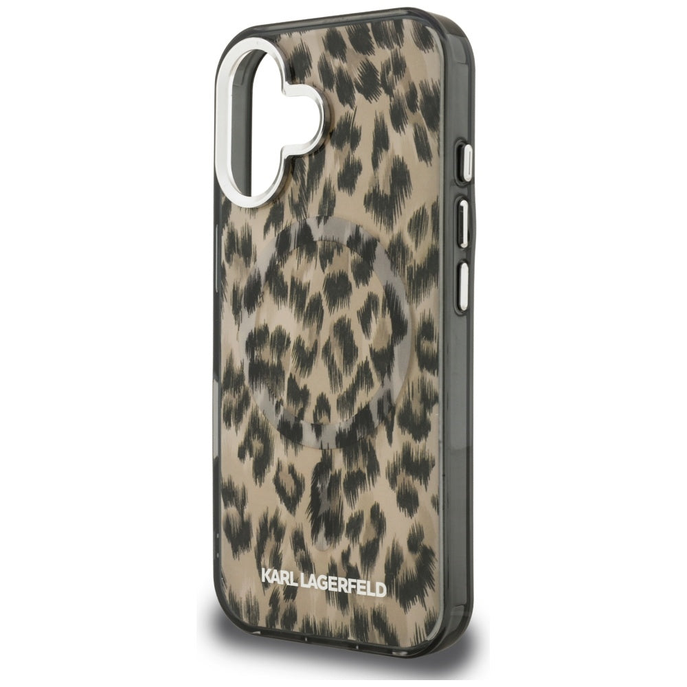 MagSafe hoes voor Apple iPhone 16, Karl Lagerfeld, IML Leopard Pattern, Bruin