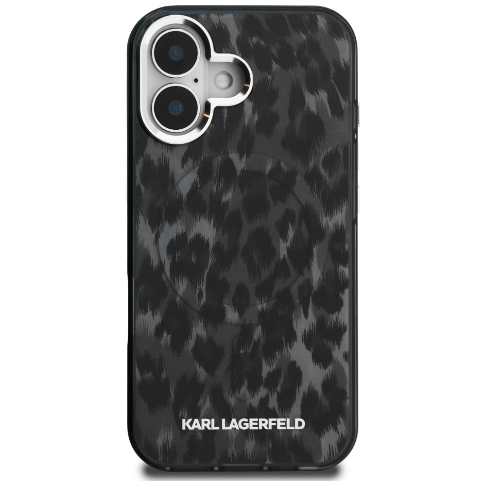 MagSafe hoes voor Apple iPhone 16, Karl Lagerfeld, IML Leopard Pattern, Zwart