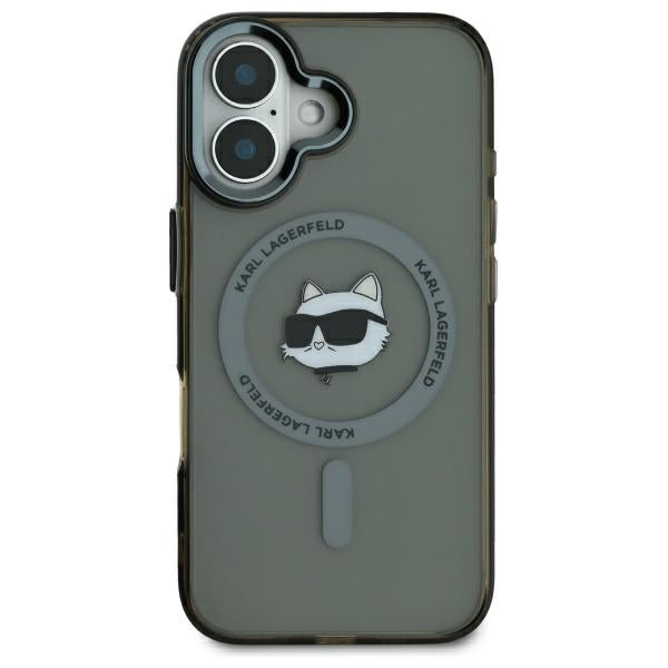 MagSafe hoesje voor Apple iPhone 16, Karl Lagerfeld, IML Metal Choupette's Head, Zwart