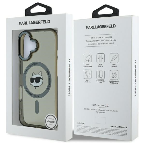 MagSafe hoesje voor Apple iPhone 16, Karl Lagerfeld, IML Metal Choupette's Head, Zwart