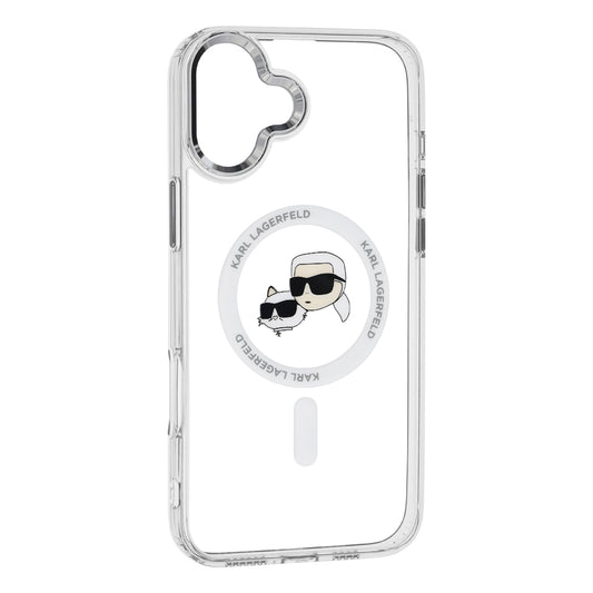 MagSafe hoesje voor Apple iPhone 16, Karl Lagerfeld, IML Metal Karl & Choupette's Heads, Wit