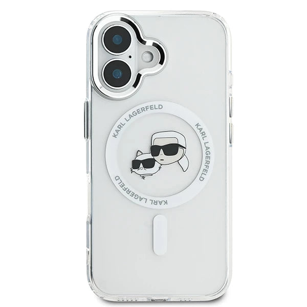 MagSafe hoesje voor Apple iPhone 16, Karl Lagerfeld, IML Metal Karl & Choupette's Heads, Wit