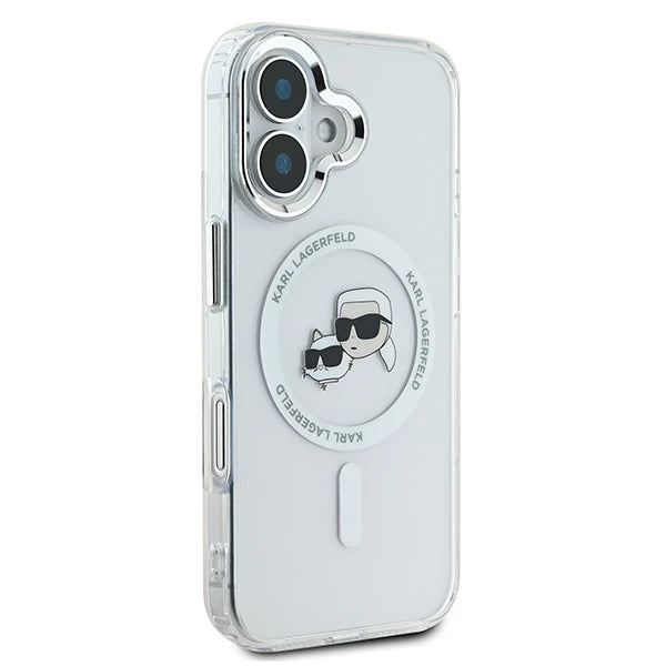 MagSafe hoesje voor Apple iPhone 16, Karl Lagerfeld, IML Metal Karl & Choupette's Heads, Wit