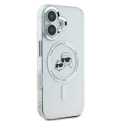 MagSafe hoesje voor Apple iPhone 16, Karl Lagerfeld, IML Metal Karl & Choupette's Heads, Wit