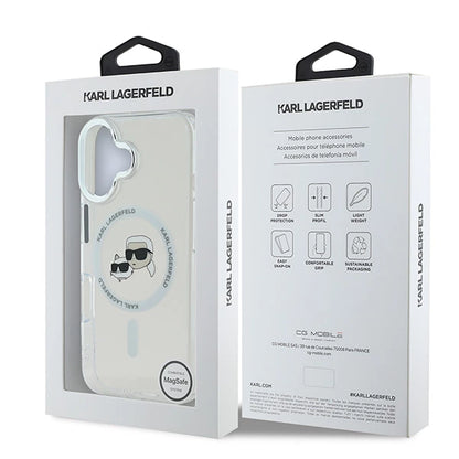 MagSafe hoesje voor Apple iPhone 16, Karl Lagerfeld, IML Metal Karl & Choupette's Heads, Wit