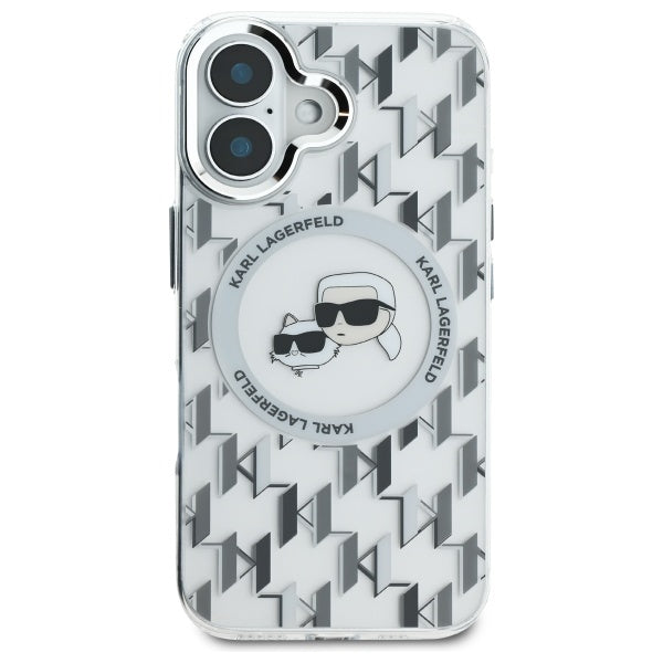 MagSafe hoesje voor Apple iPhone 16, Karl Lagerfeld, IML Monogram Karl & Choupette's Heads, Transparant