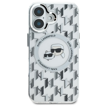 MagSafe hoesje voor Apple iPhone 16, Karl Lagerfeld, IML Monogram Karl & Choupette's Heads, Transparant
