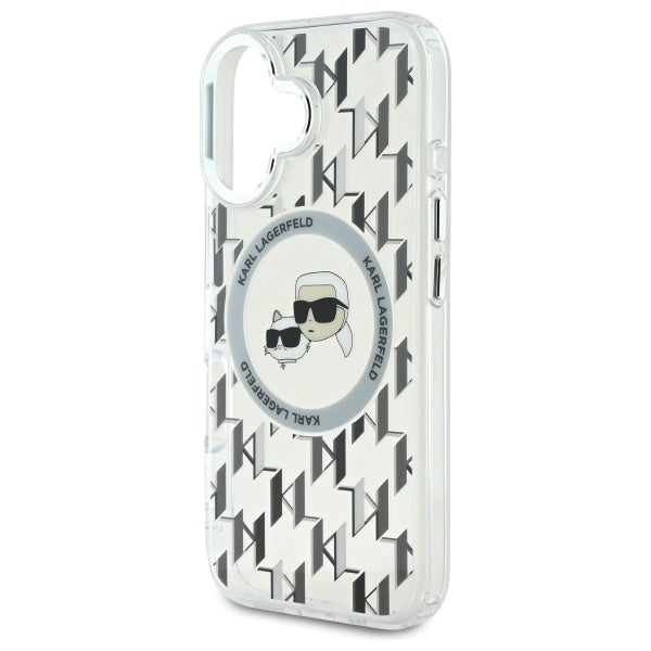 MagSafe hoesje voor Apple iPhone 16, Karl Lagerfeld, IML Monogram Karl & Choupette's Heads, Transparant