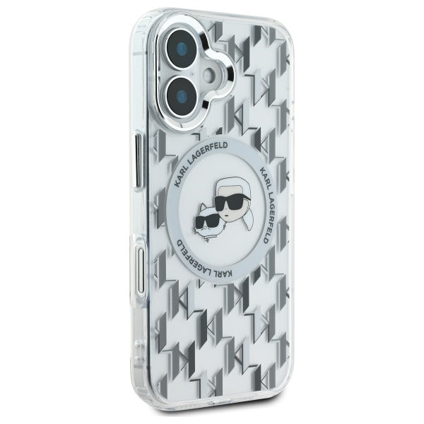 MagSafe hoesje voor Apple iPhone 16, Karl Lagerfeld, IML Monogram Karl & Choupette's Heads, Transparant