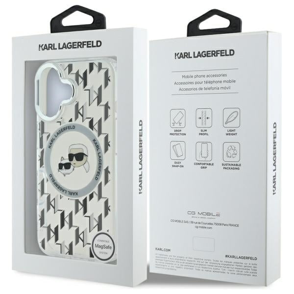 MagSafe hoesje voor Apple iPhone 16, Karl Lagerfeld, IML Monogram Karl & Choupette's Heads, Transparant